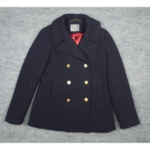 J.CREW Stadium Cloth Pea Coat Womens 4 Navy Nello Gori Wool Double Breasted